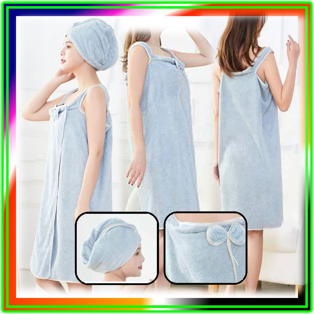 Bath Towel Dress Set with Hair Towel Wrap around towel bathrobe 2 piece