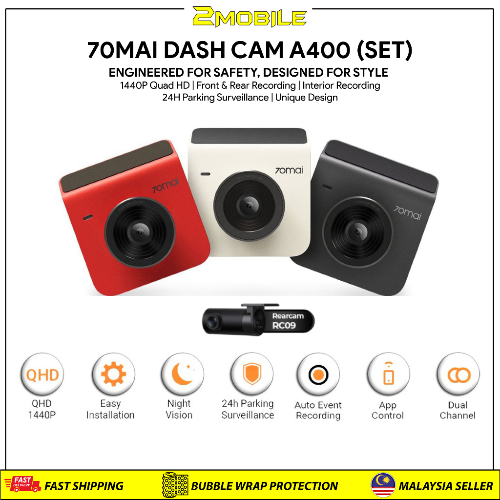 70MAI A400 Set Dash Cam [ Car Camera [QHD 1440P | Rear Cam Night Vision ...