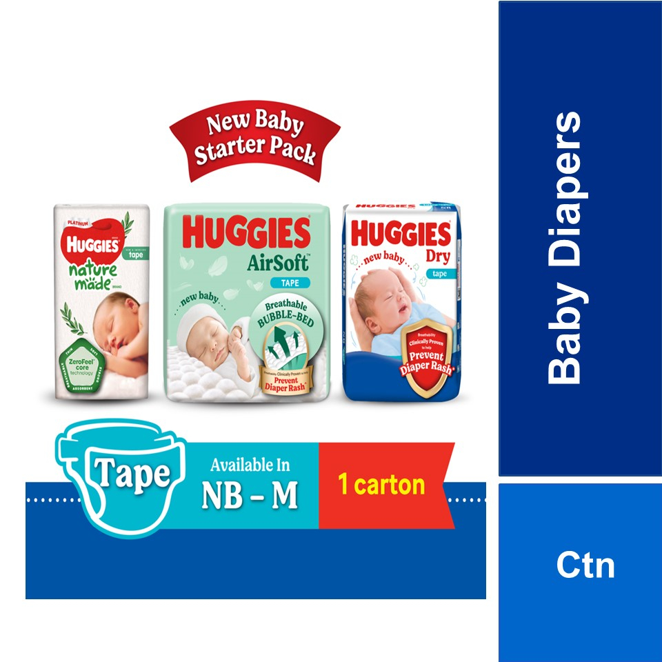 Huggies Dry / AirSoft / Naturemade Diapers for Newborn baby (NB/S) Soft