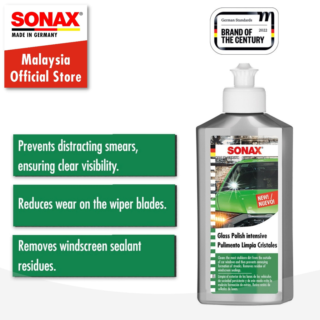 SONAX Glass Polish Compound 250ml Windscreen Cermin Polish Cleaner Watermark Remover