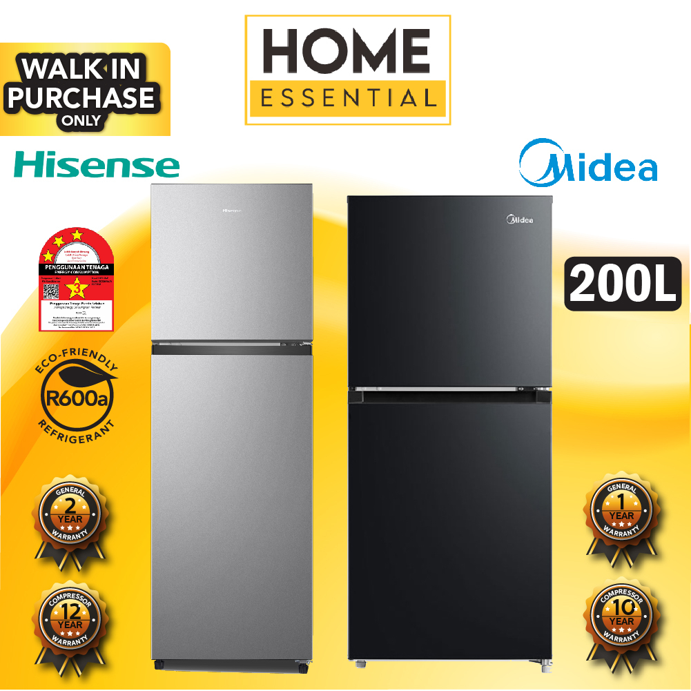 Hisense 200L 2 Door Refrigerator RT208N4ASN | Midea MDRT267MTB30 | Peti ...