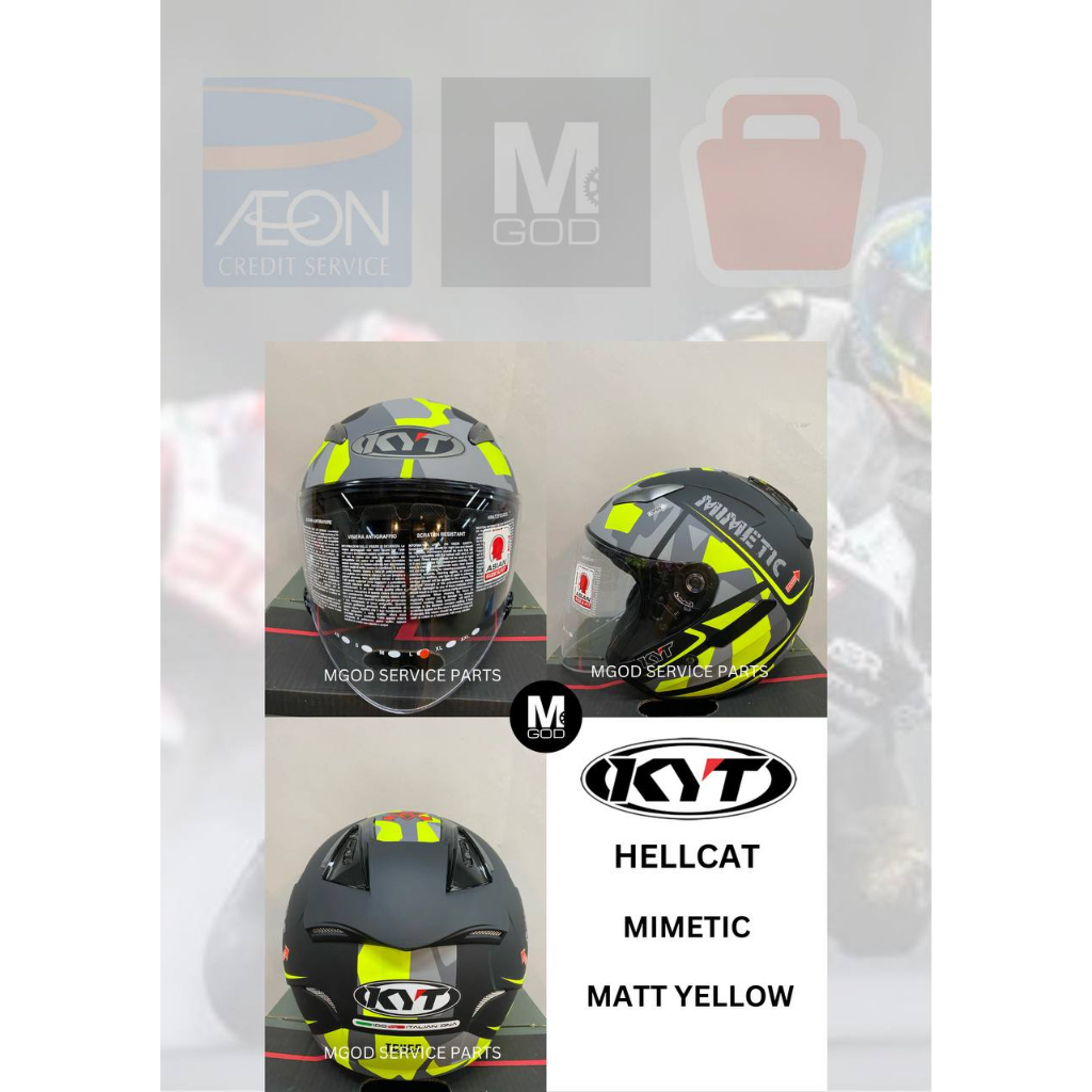 YWHL0017 KYT HELMET MIMETIC MATTE YELLOW KYT HELLCAT KYT HELMET OPEN FACE HELMET KYT ORIGINAL