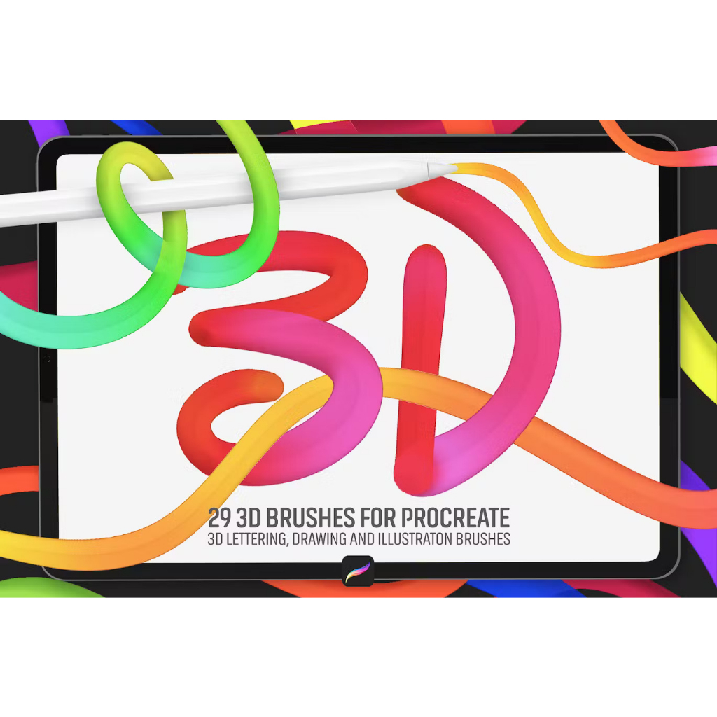 [P284] 29 3D Brushes for Procreate | Lettering Drawing Illustration ...