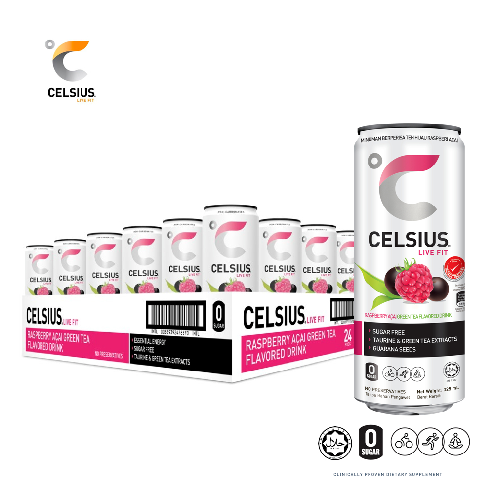 Celsius Healthy Energy Drink Raspberry Acai Green Tea Carton 325ML x 24