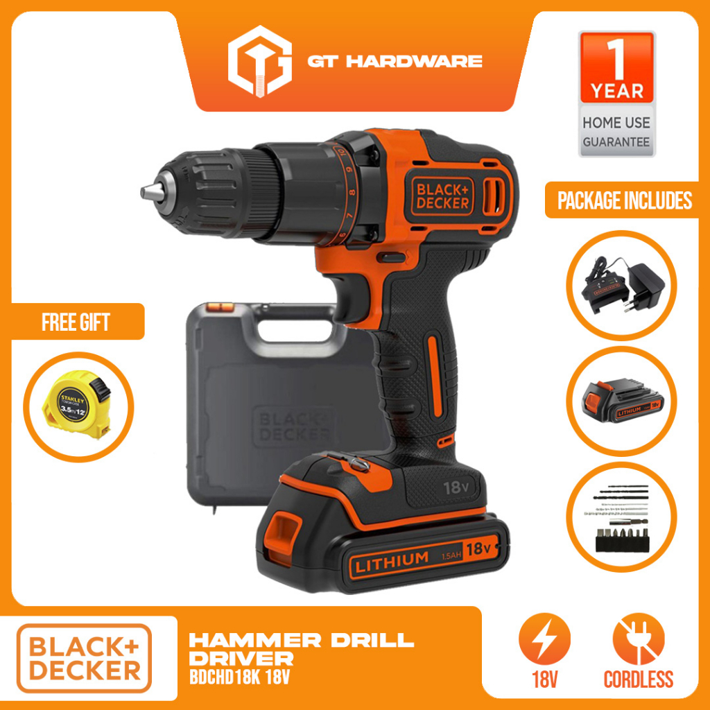 BLACK & DECKER BDCHD18K Cordless Hammer Drill Powered by 18V Lithium With Case Shopee Malaysia