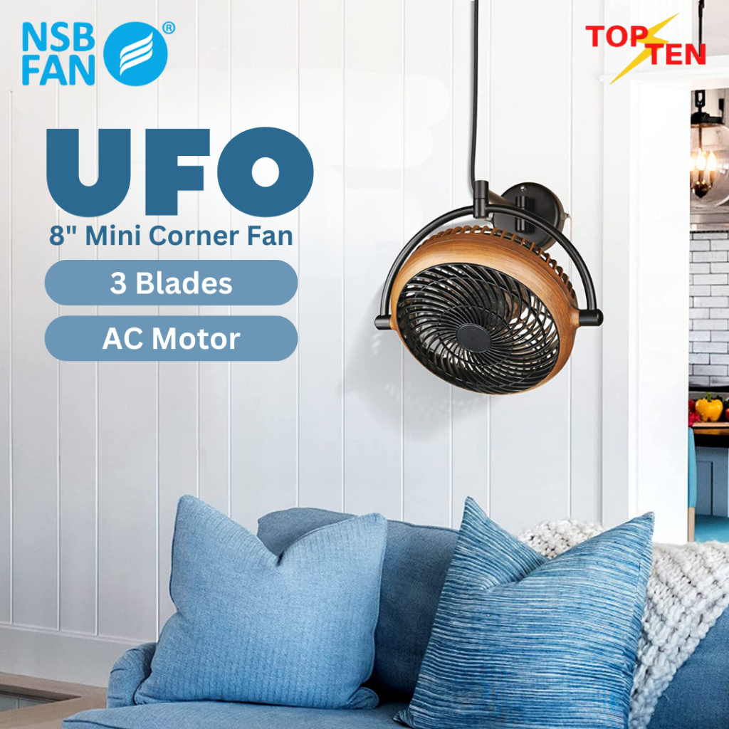 2024 New NSB Corner Fan 8" Wall Ceiling Fan Vento UFO 2 Speed with