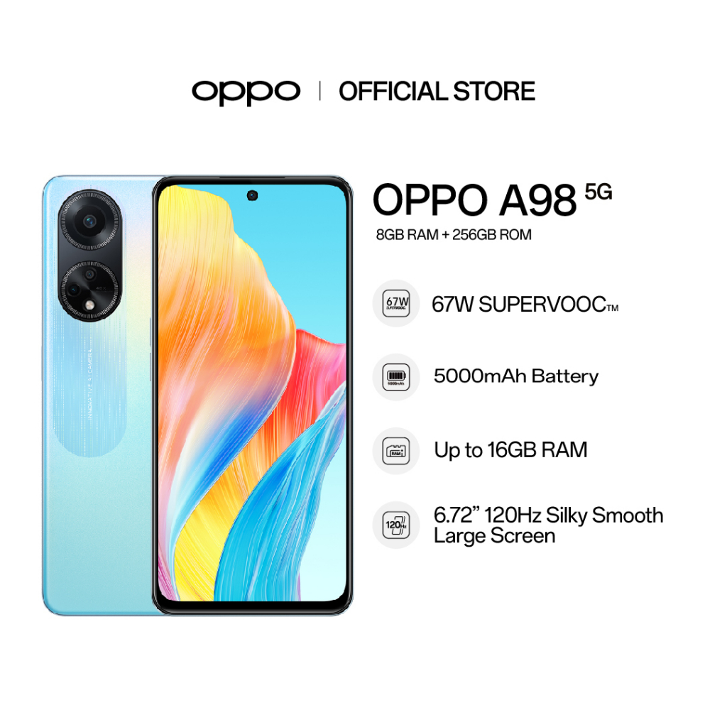 OPPO A98 5G Smartphone | 8GB RAM + 256 GB ROM | 67W SUPERVOOC | 5000mAh Battery | Shopee Malaysia