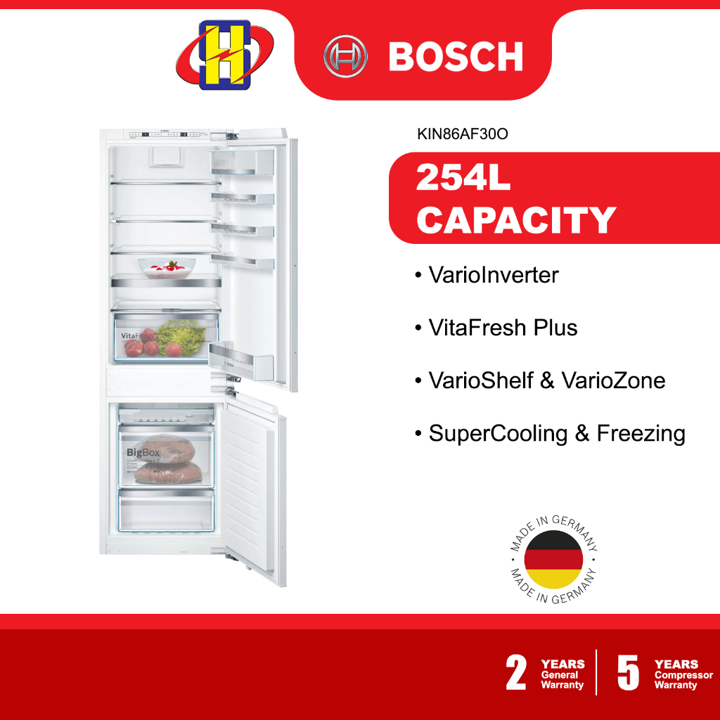 Bosch BuiltIn Refrigerator (254L) Inverter VitaFresh Plus Bottom Mount
