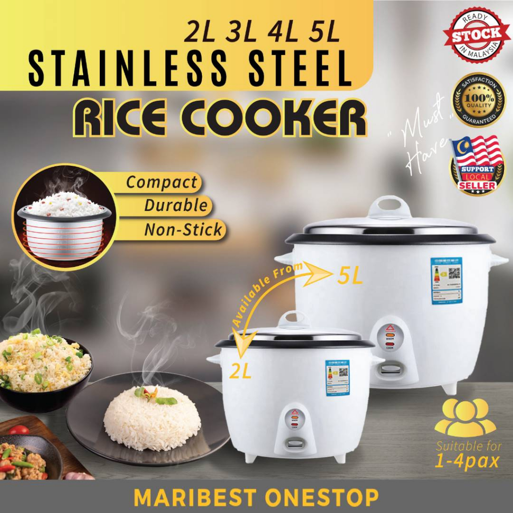 2L 3L 4L 5L Stainless Steel Rice Cooker NonStick Multipurpose Small
