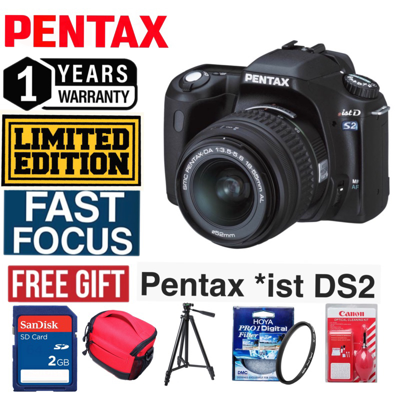 (LIMITED STOCK)Pentax DSLR ISDT S2 DSLR camera kit lens full set