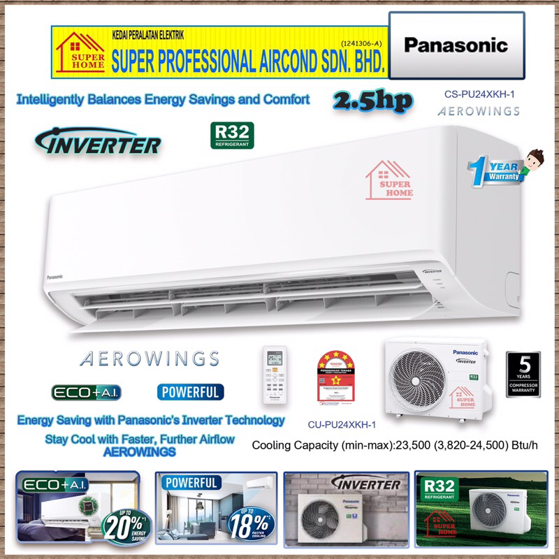 Panasonic 2.5hp Inverter Air Conditioner CSPU24XKH & CUPU24XKH (ECO