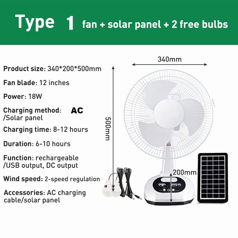 Solar Fan Large Wind Portable Fan Desktop '14 16' Ultra Long Battery