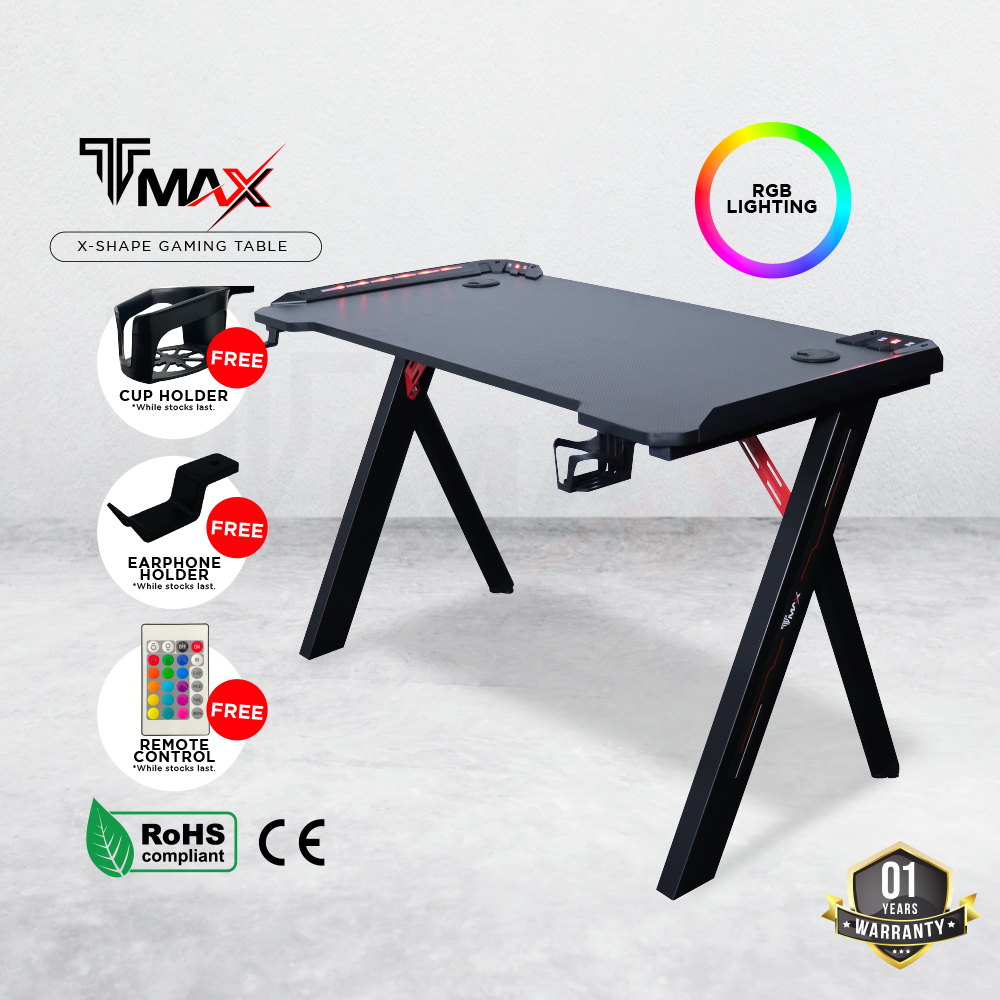 TMAX L120/140cm X-shaped Gaming Table Gaming Desk With RGB Lighting ...