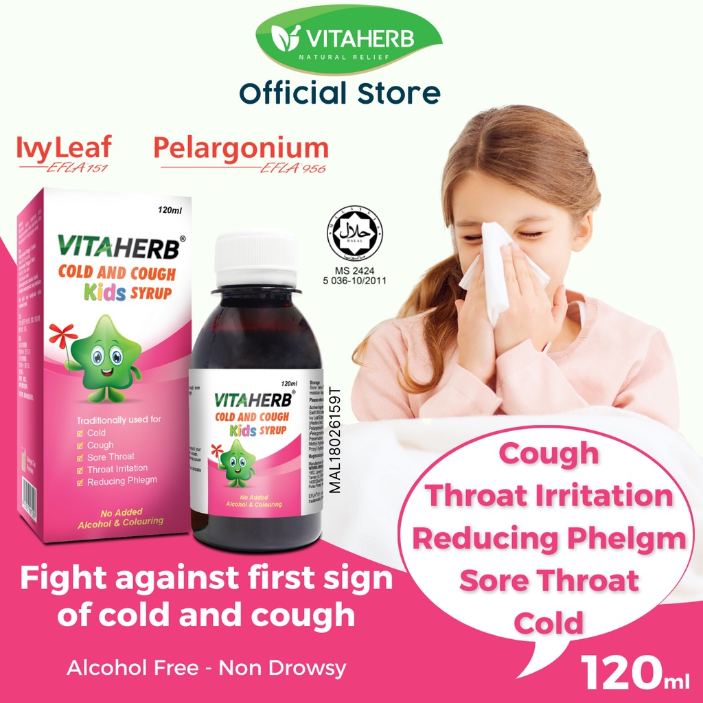 Vitaherb Cold And Cough Kids Syrup 120ml with IVY LEAF EXTRACT (PROSPAN