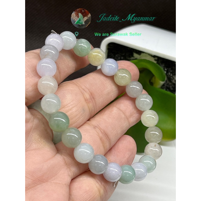 Dainty, Burmese Icy Jadeite Jade hot Beaded Bracelet, 6mm Grade A Icy Green Jadeite, Burma Icy White Jade, 6mm緬甸三色糯冰翡翠手串