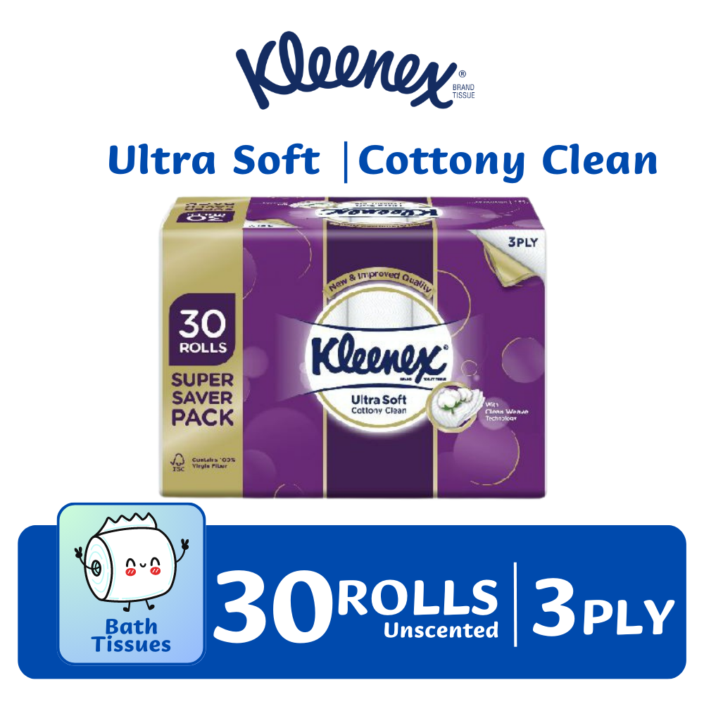 [Ready Stock] Kleenex UltraSoft Toilet Paper 30 Rolls Bath Toilet