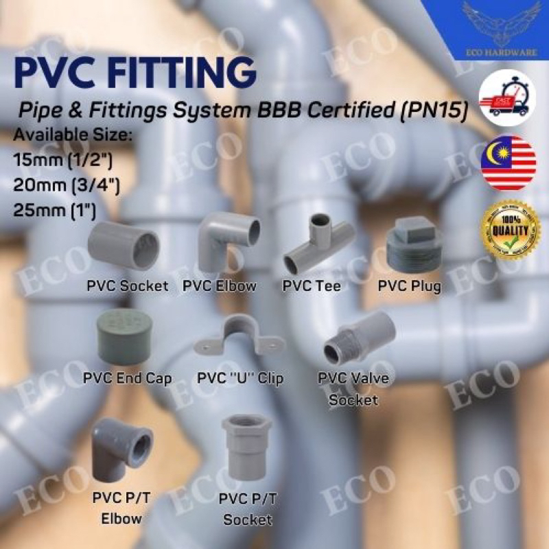 BBB EXACT PVC Pipe Fitting Paip Connector Socket Elbow Tee PT Socket PT ...