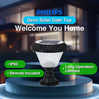 PHILIPS LED Solar Outdoor Pillar Light | IP65 Weatherproof Lampu Solar Pagar with Remote Control (Warm White 3000K)