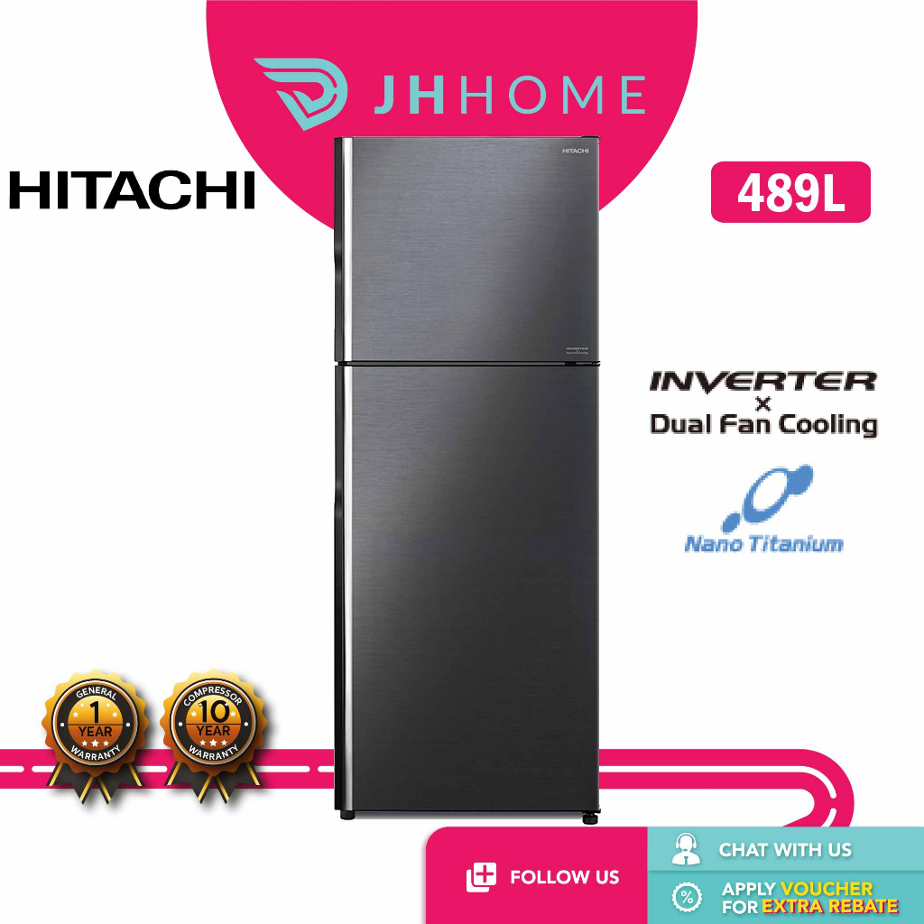 Hitachi Inverter 2 Door Glass Refrigerator (489L) RVG580P7M1 GGR
