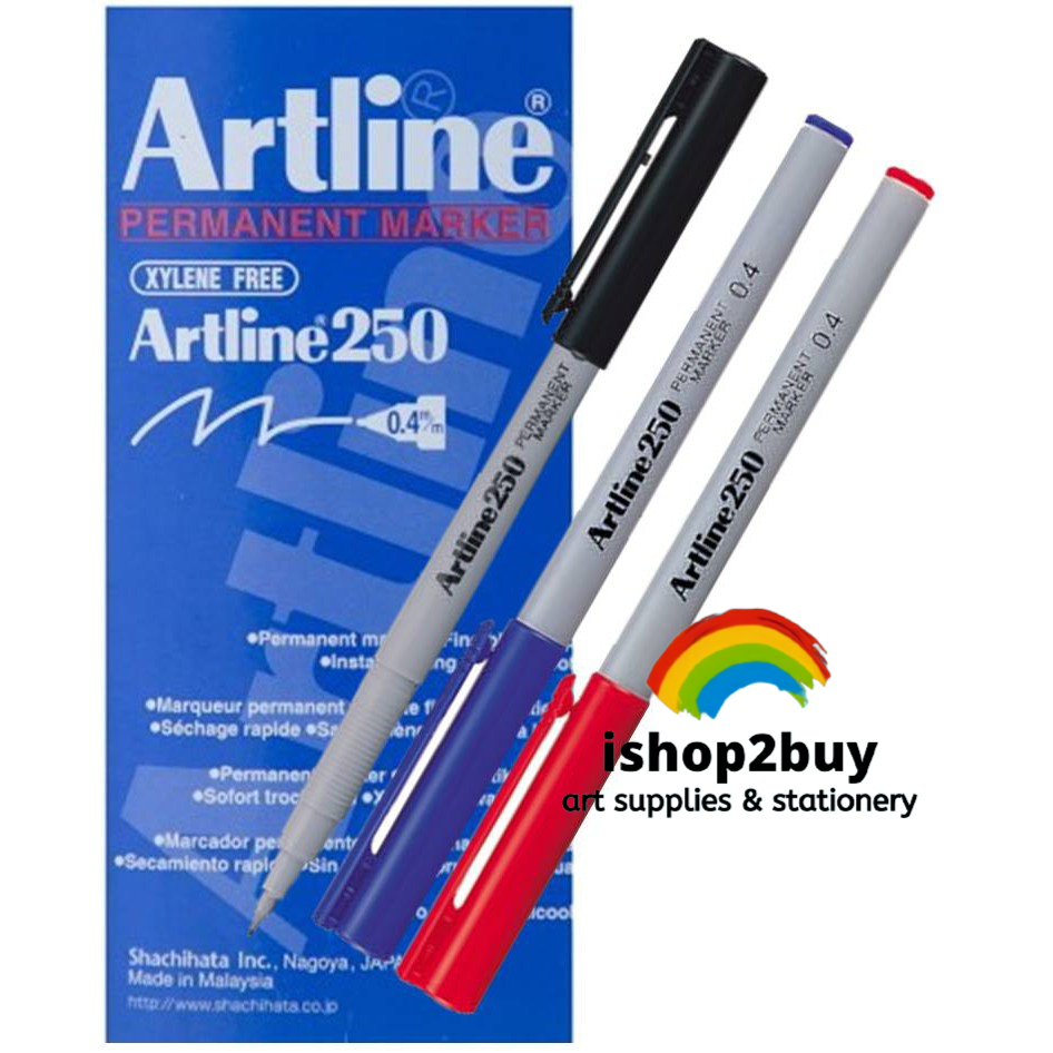 Artline Permanent Marker 250 Watrerproof Marker Pen 0.4mm Black Blue