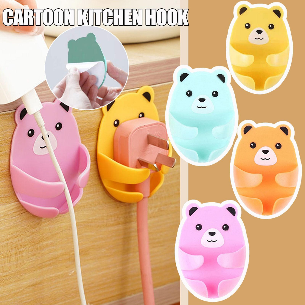 4pcs/SET Cartoon Bear Hole Free Hook Wire Plug Storage Plug Fixing ...