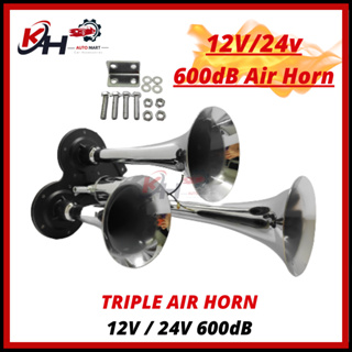 Air Operated Horn 12V/24V Car Horn Air Truck Horn 17inch 150DB Multiple  Color Loud Single Speaker for Boat Train Auto Motorcycl (Color : With  silver