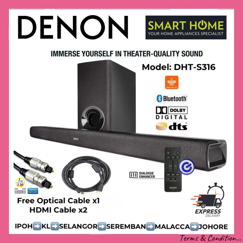 DENON DHTS316 Soundbar With Wireless Subwoofer Home Theater ( TV