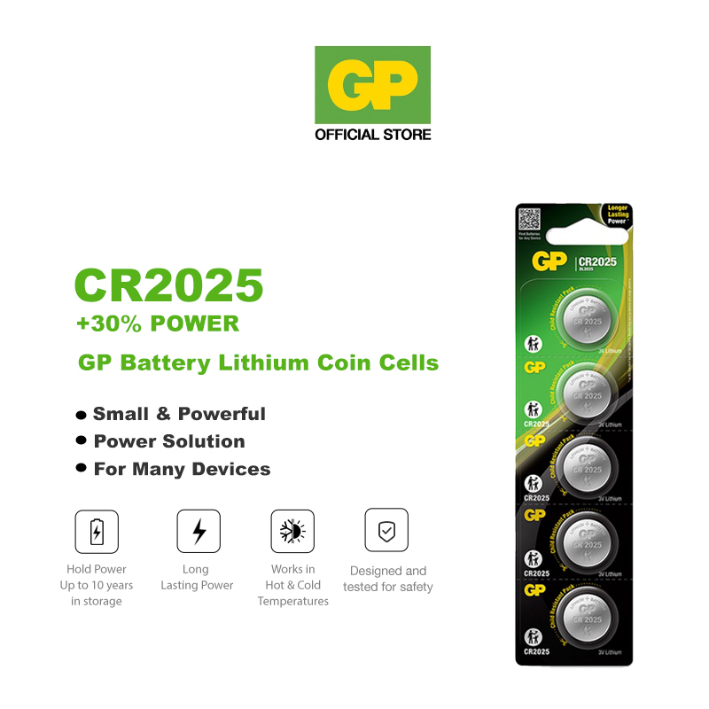 GP Lithium Coin Cells Battery CR2025 [ Card of 5s ] (BR2025 DL2025