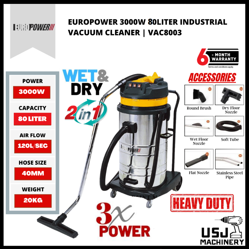 EuroPower 3000W 80Liter Wet And Dry Industrial Vacuum Cleaner VAC8003