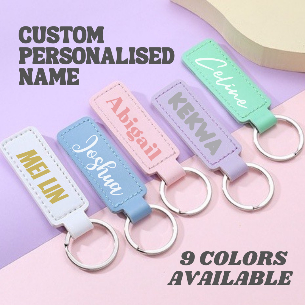 REKA Custom Keychain Leather Key Holder Personalised Name Pastel Nama ...