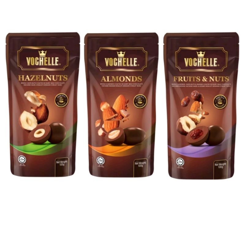 VOCHELLE Chocolate Doypack 100g Hazelnuts Almonds Fruits & Nuts
