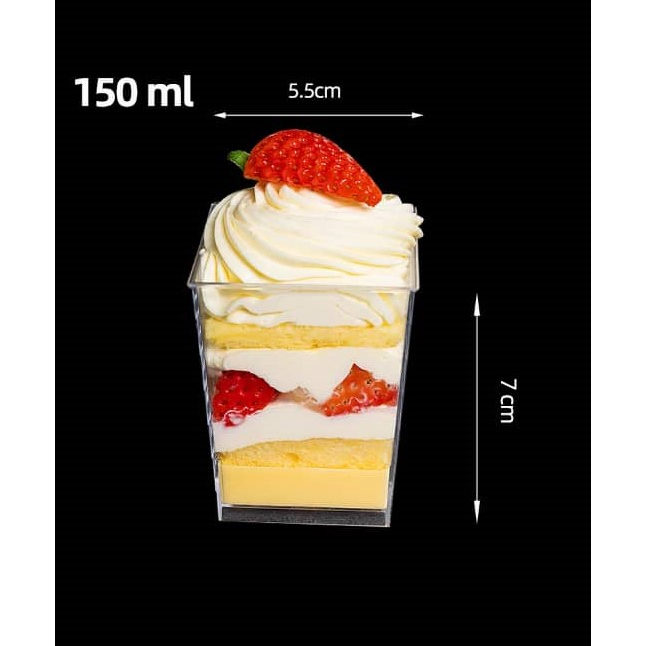 50pcs) Mini Tiramisu Transparent Rectangular Dessert Cup Plastic With Lid  Take Away Pudding Mousse Jelly Food Container