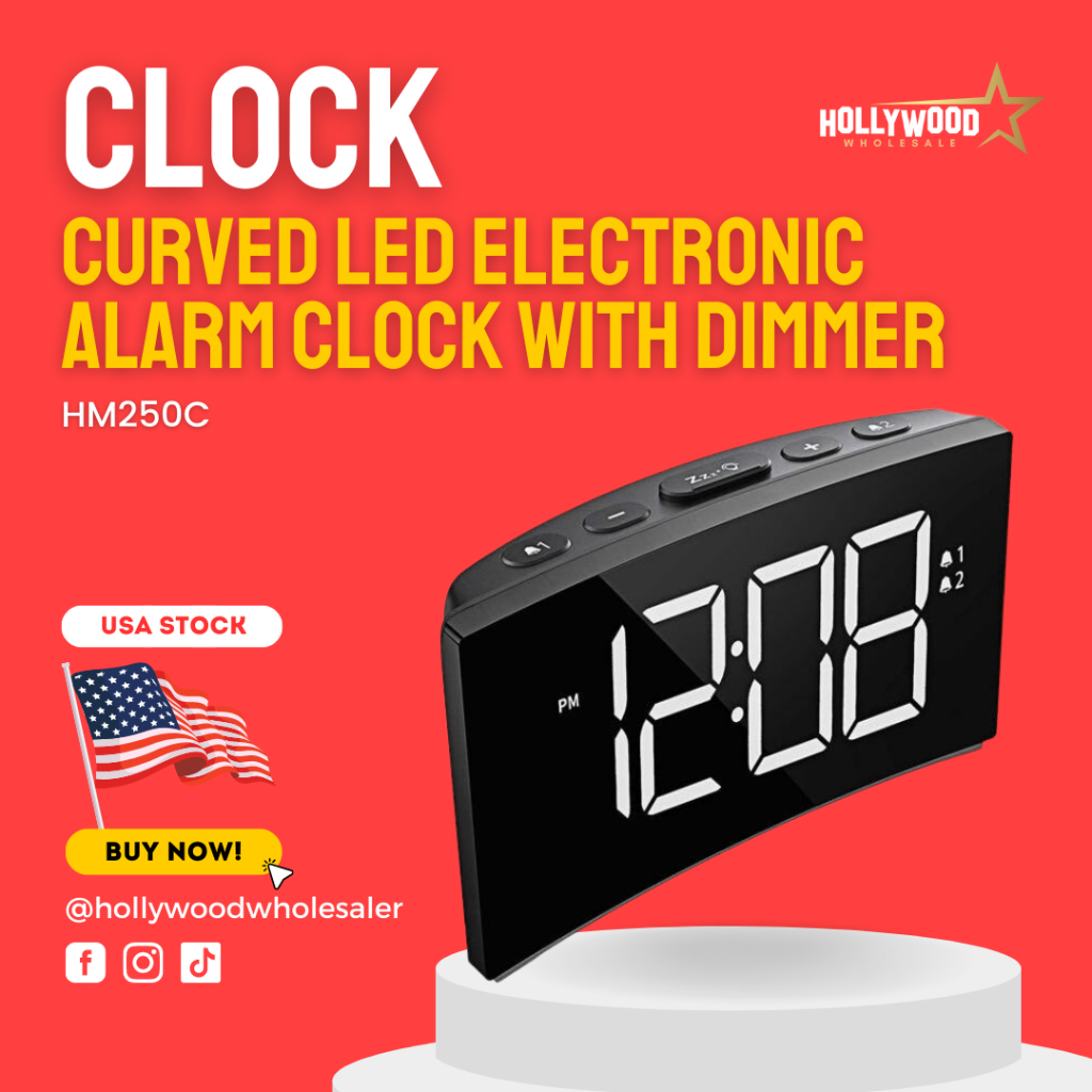 Curved LED Electronic Alarm clock with Dimmer, 6 Adjustable Brightness