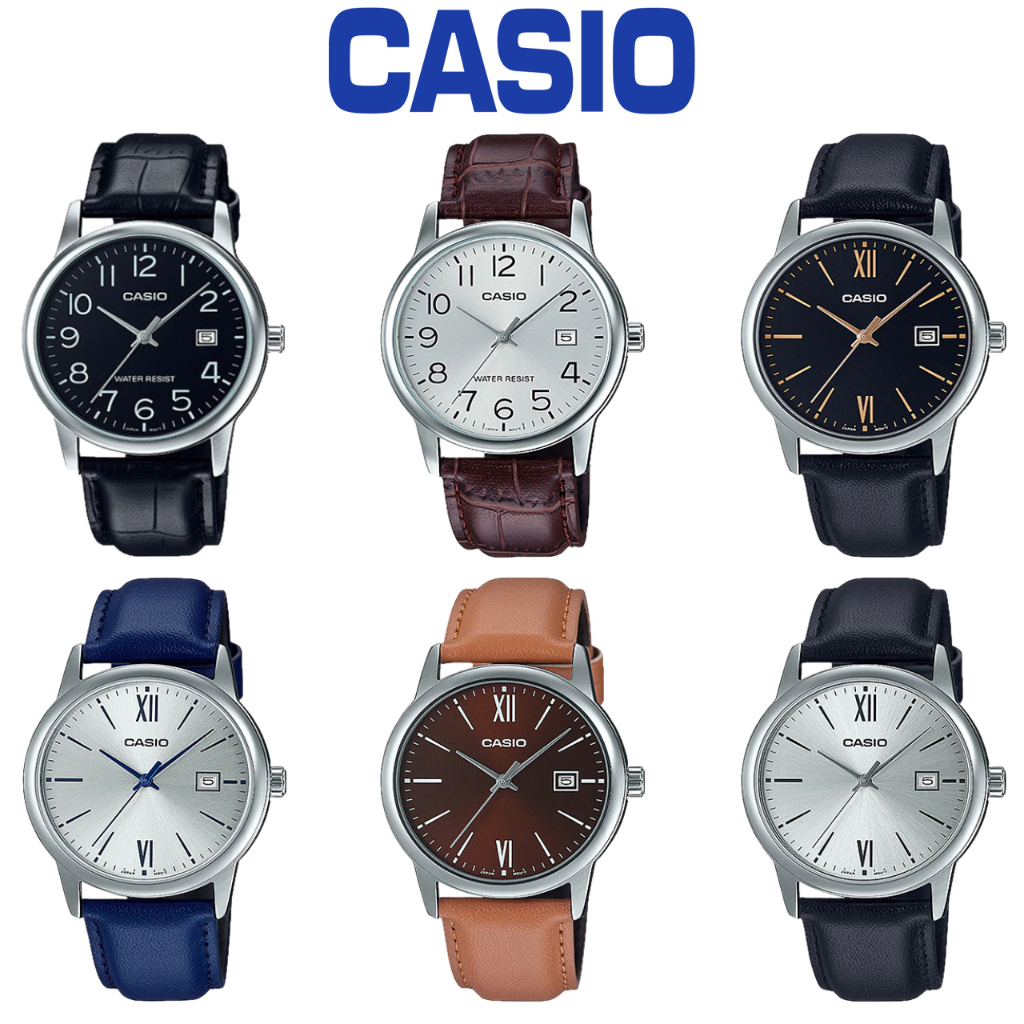 Casio MTP-V002L-2B3 Men's Standard Dress Analog Blue Leather Band Silver Dial Date Watchh