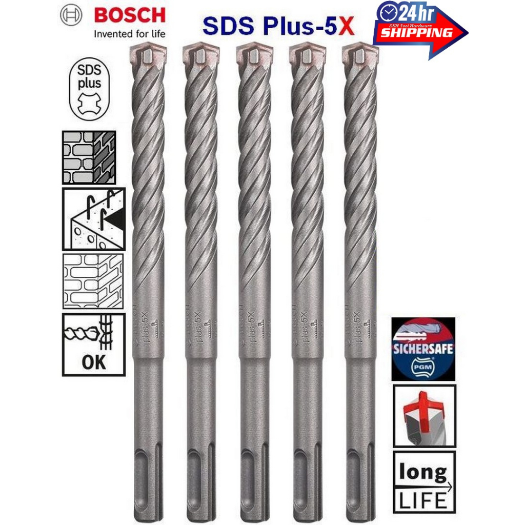 Bosch SDS Plus5X Concrete Drill Bits Steel Bar 5.5mm 6mm 8mm 10mm 11mm