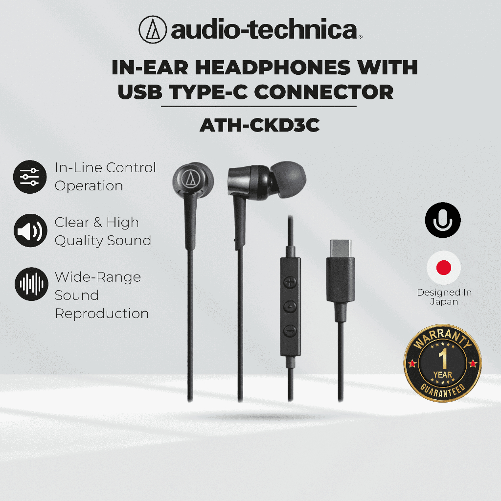 Audio Technica ATH CKD3C In Ear Headphones with USB Type C Connector Wired Earphone Earphone Mic Wayar Telinga Shopee Malaysia