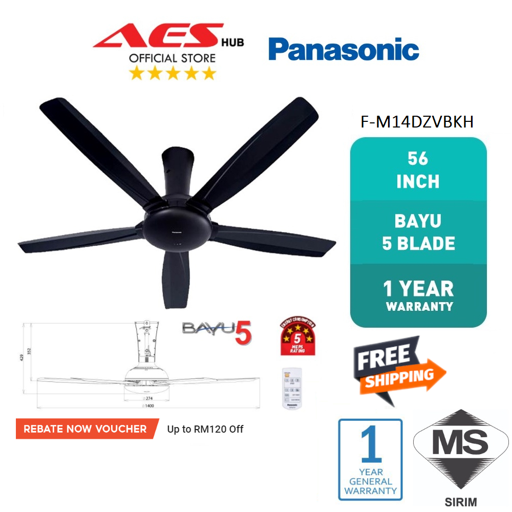 FREE SHIP Panasonic Ceiling Fan 56 Inch Kipas Siling BAYU 5 Blades Auto