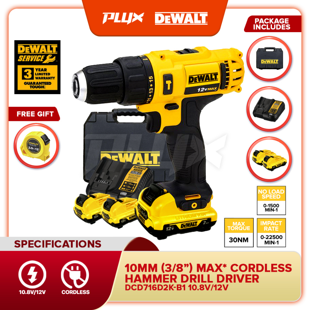 Dewalt DCD716D2K B1 10mm 3 8 10.8 12V Cordless Hammer Drill Driver DCD716D2K DCD716 REPLACE DCD716C2K Shopee Malaysia