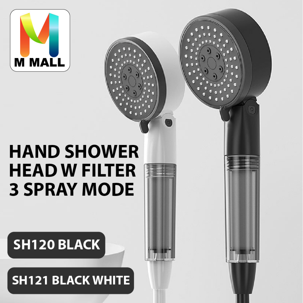 Bathroom HIgh Pressure Adjustable 3 Modes Hand Shower Head Filter Black ...
