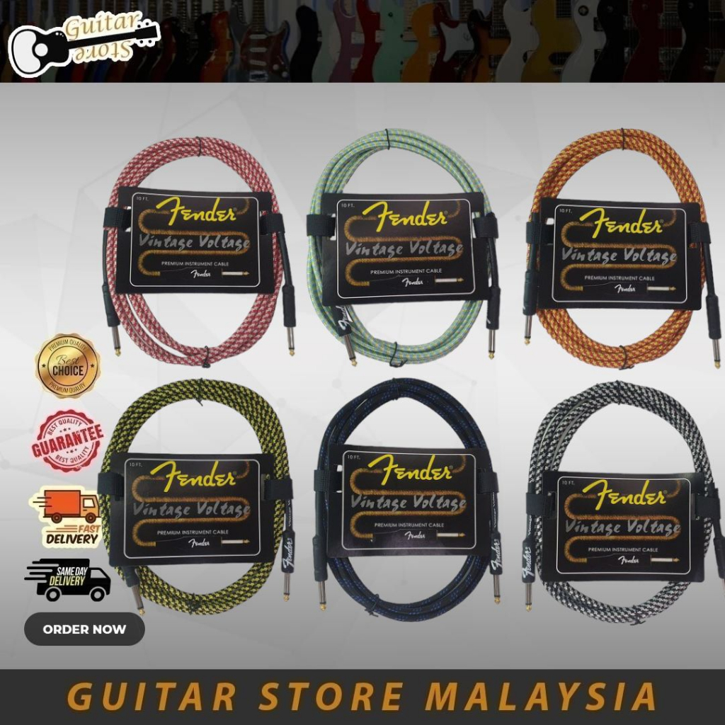 Fender 10 M/20FT Electric Guitar Cable Wire Cord No Noise Shielded Bass