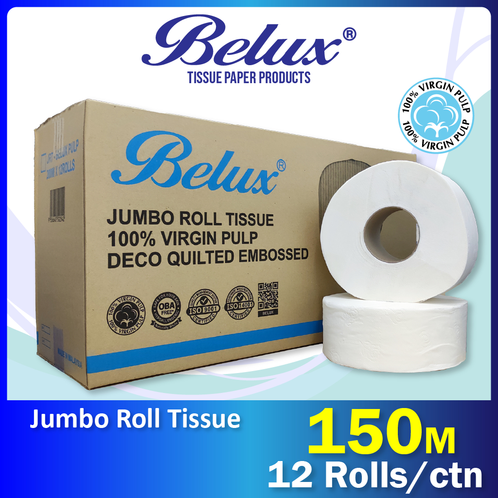 Belux Jumbo Roll Tissue JRT - 150M x 12 Rolls - 2 Ply 100% Pulp ...