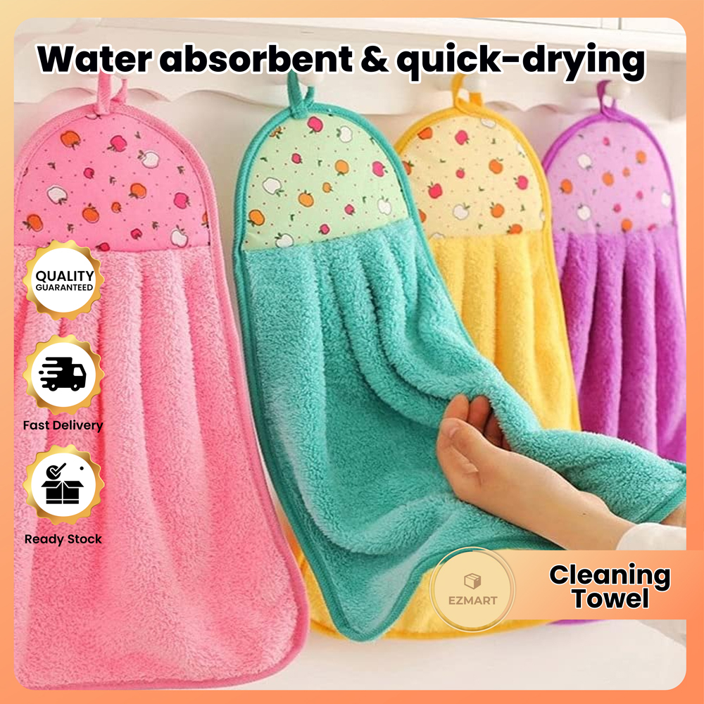 Kitchen Hanging Cleaning Towel Cotton Fleece Dish Cloth Hanging Loop