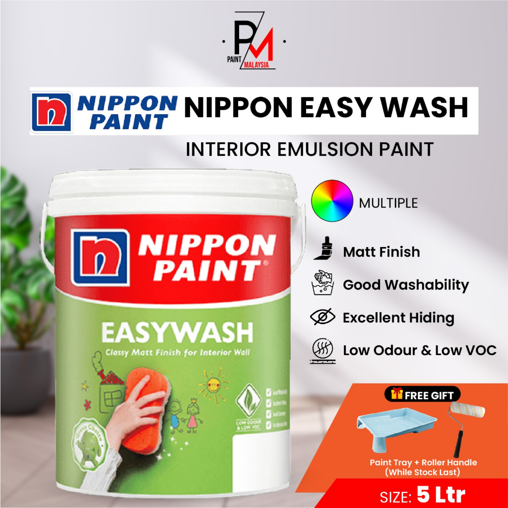 NIPPON PAINT Easy Wash 5L Nippon Indoor Water Based Interior Wall Paint ...