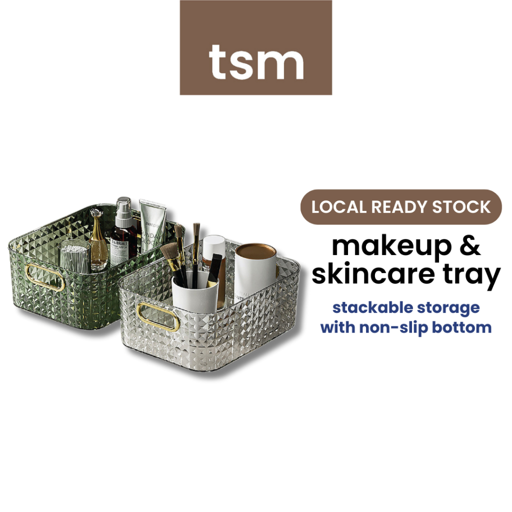 TSM Makeup and Skincare Tray With Handle Perfume Organizer Green