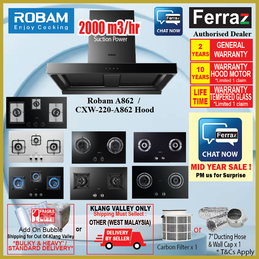 [ COMBO OFFER ] Robam A862 Cooker Hood + Robam Hob B276 / B272 / B397