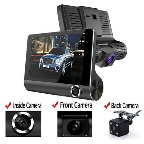3-Way Record Car Camera Dashcam Front + Back + Interior Recorder Video ...