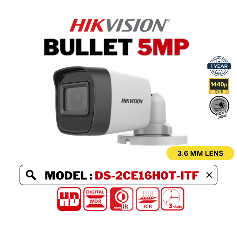HIKVISION CCTV Outdoor 5MP Bullet Camera Analog Full HD 1920P TVI/AHD/CVI/CVBS DS2CE16H0TITF