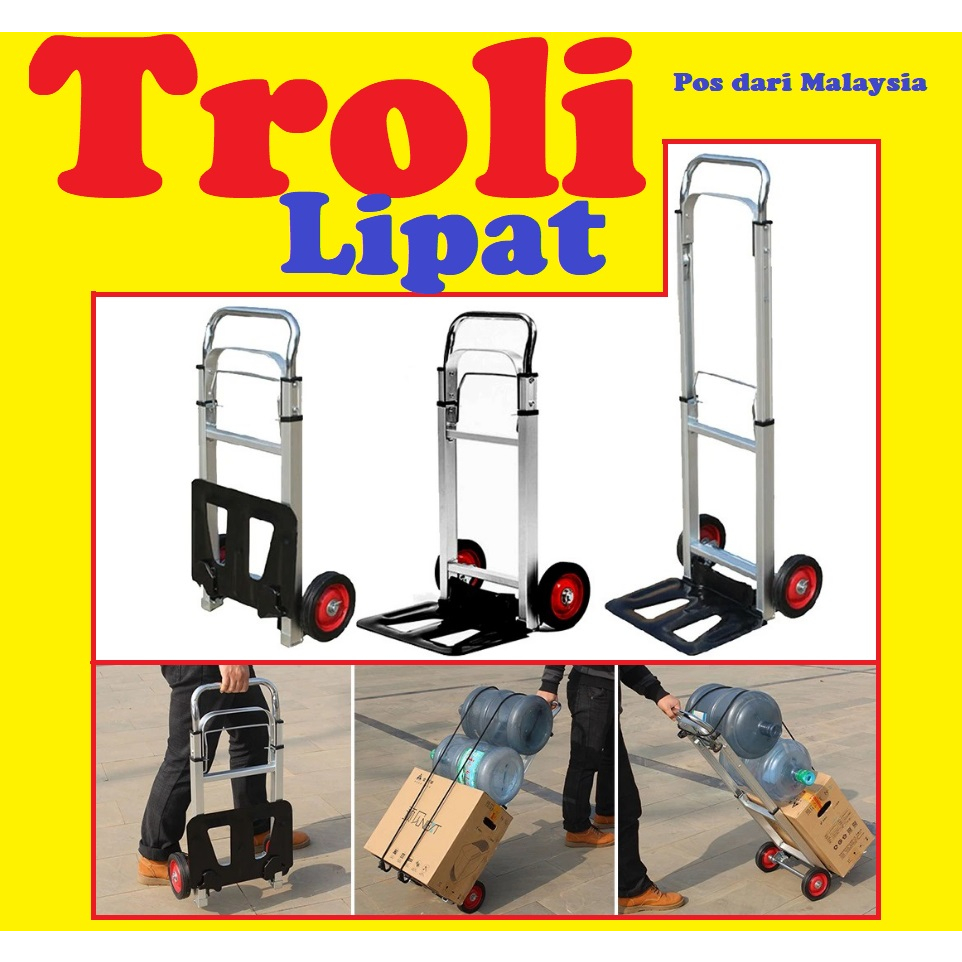 Troli Lipat Bakul Pasar Shopping Cart Aluminium Troley Basket Trolley ...