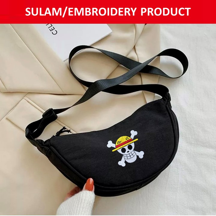 EMBROIDERY SULAM ONEPIECE ANIME UNIQLO SLING BAG NYLON BAG CROSSBODY SHOULDER ZIPPER BLACK