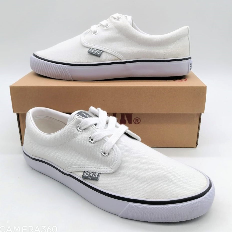 EDWIN EW208 Canvas School White Shoe / Kasut Kain Putih 白布鞋 | Shopee ...